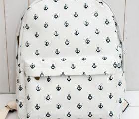Fashion Little Anchor White Canvas Backpack