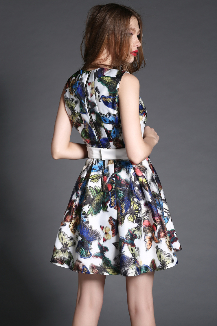 2015 Summer Fashion Organza Slim Butterfly Print Dress on Luulla