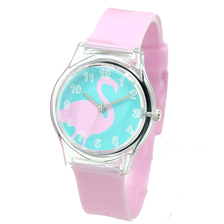 Pink Fashionable Swan Pattern Analog Wrist Watch For Mini Kid Student