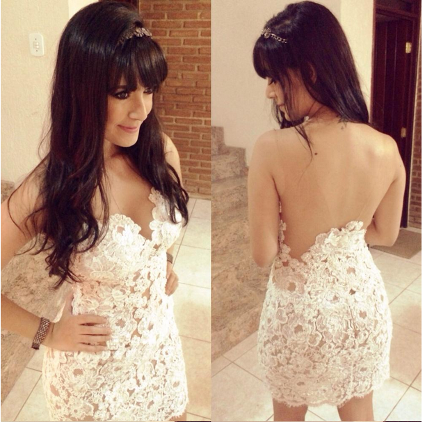 Alluring Hollow Out Open Back V Neck Crochet Lace Dress