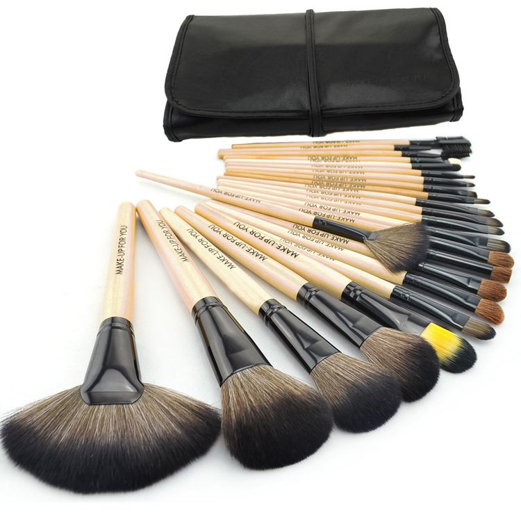 2015 Summer High Quality 24 Pcs/set Makeup Brushes Cosmetic Set Kit Packed In Black Leather Case - Wood