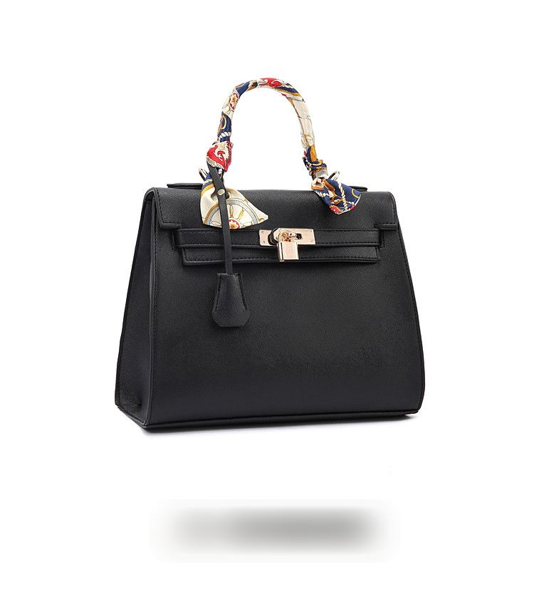 Leather Handbag With Padlock Fastening Detail And Scarf Wrapped Handle