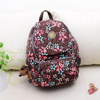 Travel Backpack Waterproof Nylon Shoulder Bag Handbag --Brown Flower