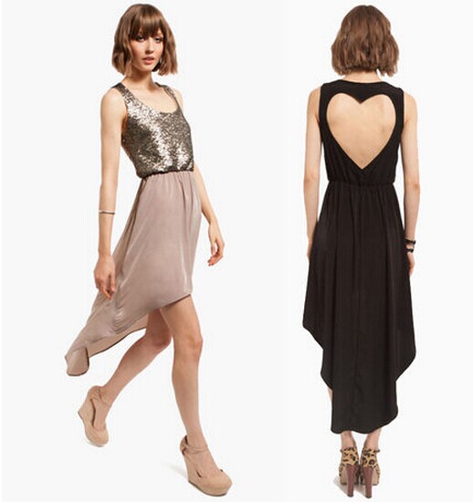 Fashion Back Heart-shaped Stitching Sequins Chiffon Dress