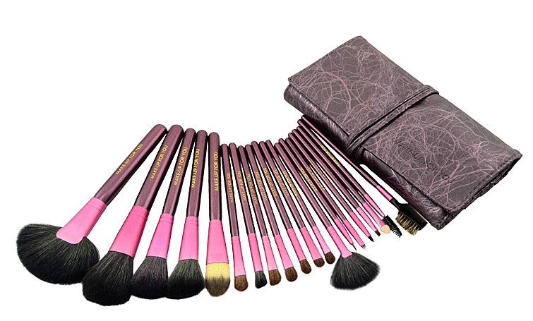 High Quality Goat Hair Makeup 20 Pcs Brushes Cosmetic Make Up Set With Leather Bag Kit - Purple