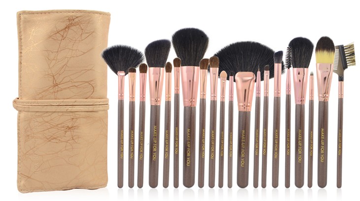 Top Grade Professional Makeup 20 Pcs Brushes Cosmetic Make Up Set With Leather Bag Kit - Champagne 