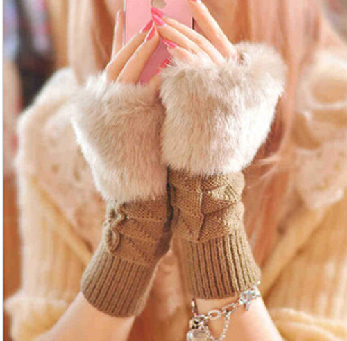 Women's Plaid Short Paragraph Warm Knitted Gloves for 2015 winter