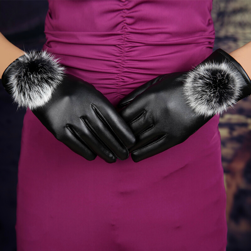 2015 winter Pu leather gloves for women 