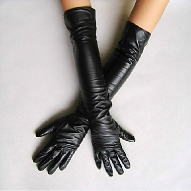 2015 Winter Autumn Long Design PU Faux Leather Gloves Fleece Fur Thermal Mittens for women