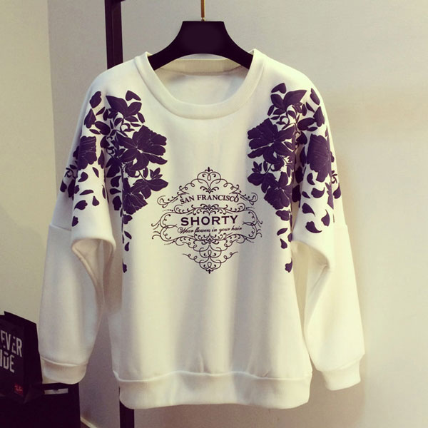 Floral Letter Print O-neck Raglan Sleeves Girls Loose Casual Top
