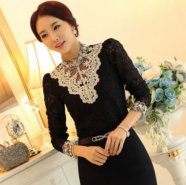 Black Sexy Black Beaded Lace Blouse