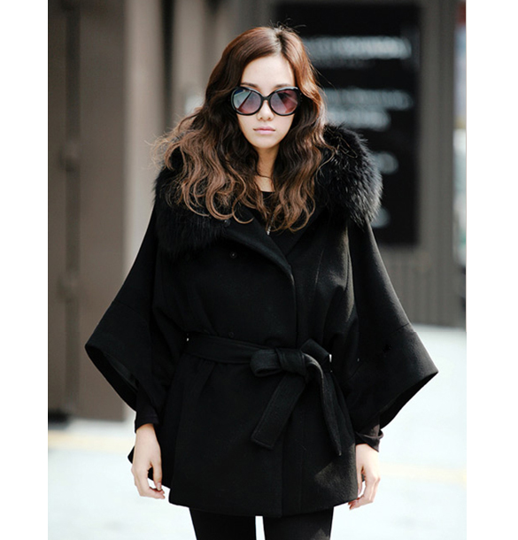 Double Breasted Batwing Sleeves Hooded Coat