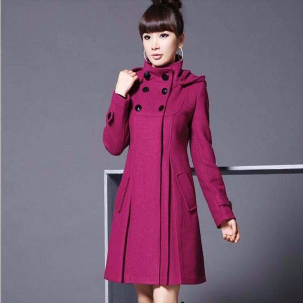 Turtleneck Buttoned Hooded Trench Coat