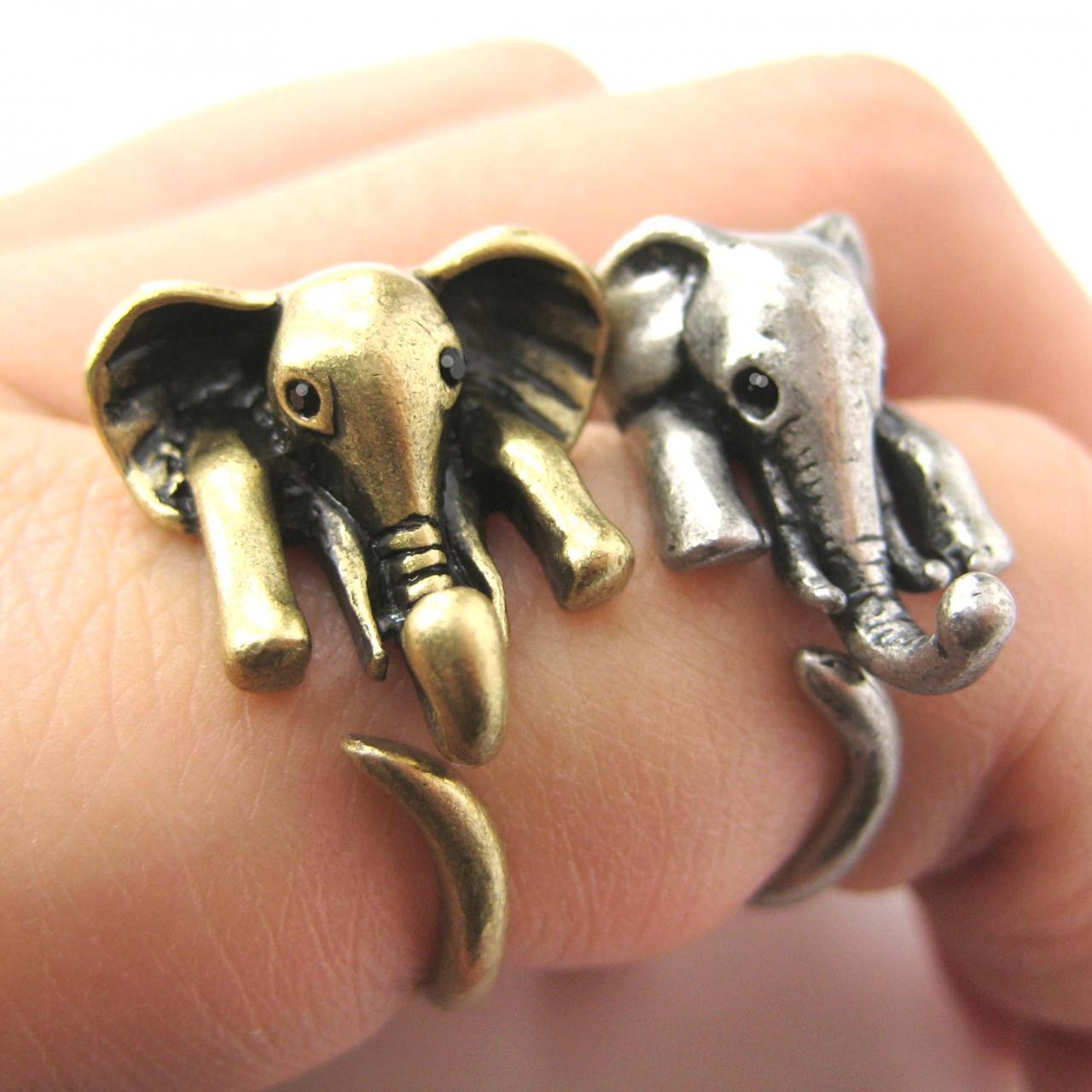 Realistic African Elephant Animal Wrap Ring In Bronze Sizes 6 To 10.5