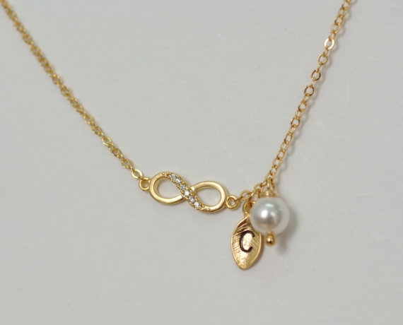 Gold Infinity Bracelet Initial Bracelet Tiny Gold Infinity Personalized Bracelet Friendship Bracelet Bridesmaid Gift Swarovski Pearl