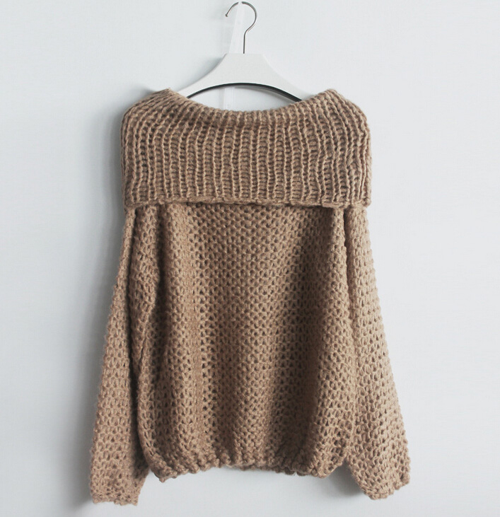 Women'S Fashion Hand Knitting Long Sleeve Collar Strapless Sweater