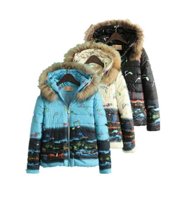 Winter New Korean Fashoin Slim Short Printed Cotton Jacket Coat