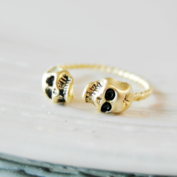 Knuckle Ring Adjustable Ring Skull Heads Ring In Gold