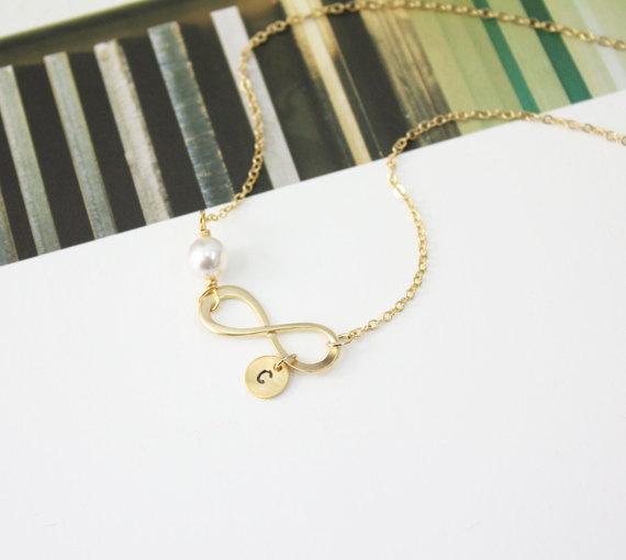 Infinity Necklace Initial Charm Personalized Initial Necklace Best Friend Necklace Initial Jewelry Swarovski Pearl