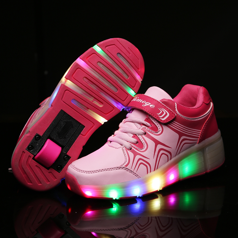 Fashion Children Shoes With Wheel Led Lighted Roller Skates Sport Casual Roller Heelys For Chid And Adult Fashion Kids Flash Sneakers