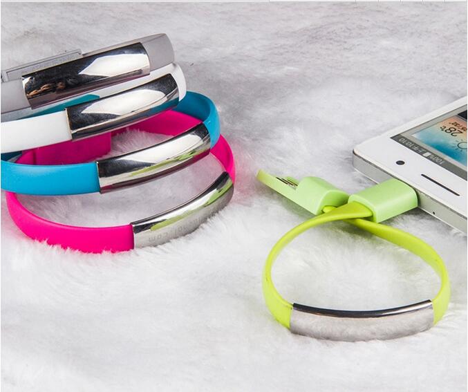 Bracelet style iphone and Android cell phone USB charging and data cables