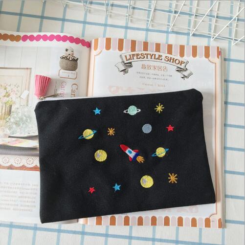 Planets Galaxy Hand embroidery makeup storage bag