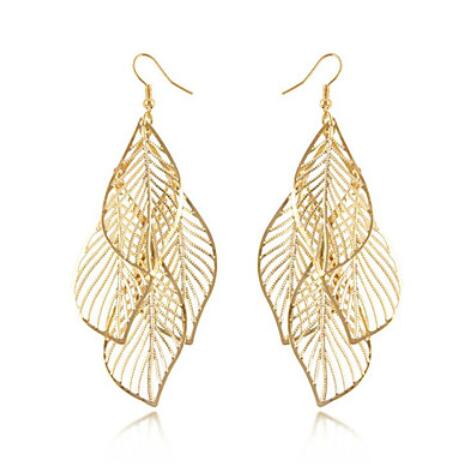 Gold Hollow Leaf Drop Earrings