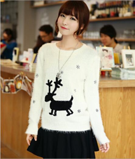 Cute Chrismas reindeer knit mohair sweater 