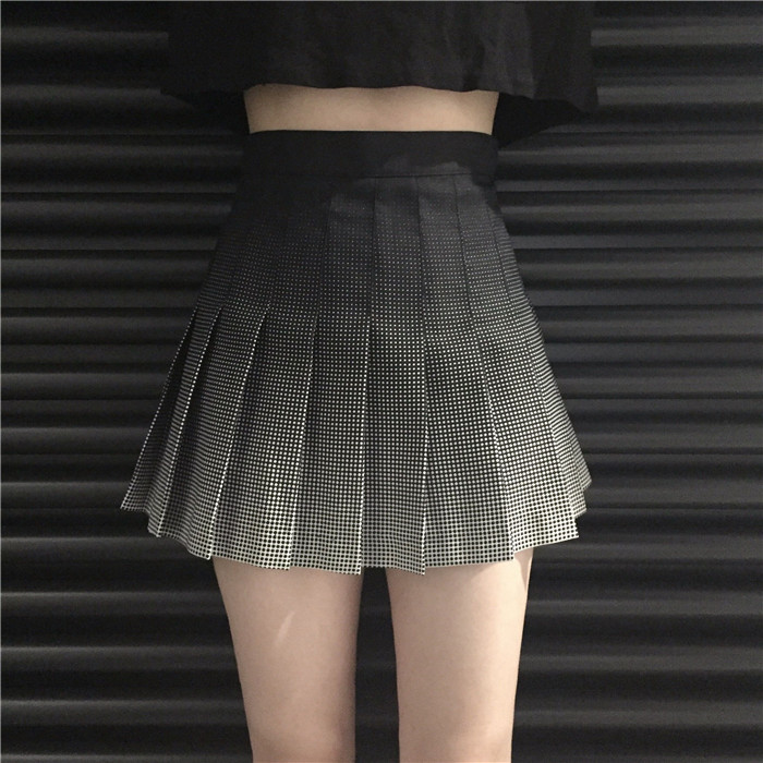 Gradient plaid high waist pleated skirt