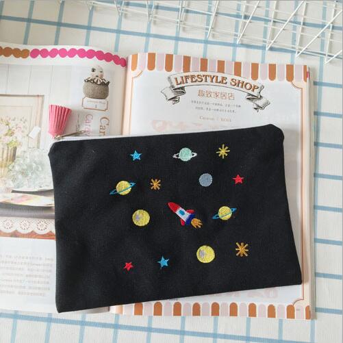 Free shipping Planets Galaxy Hand embroidery makeup storage bag #268