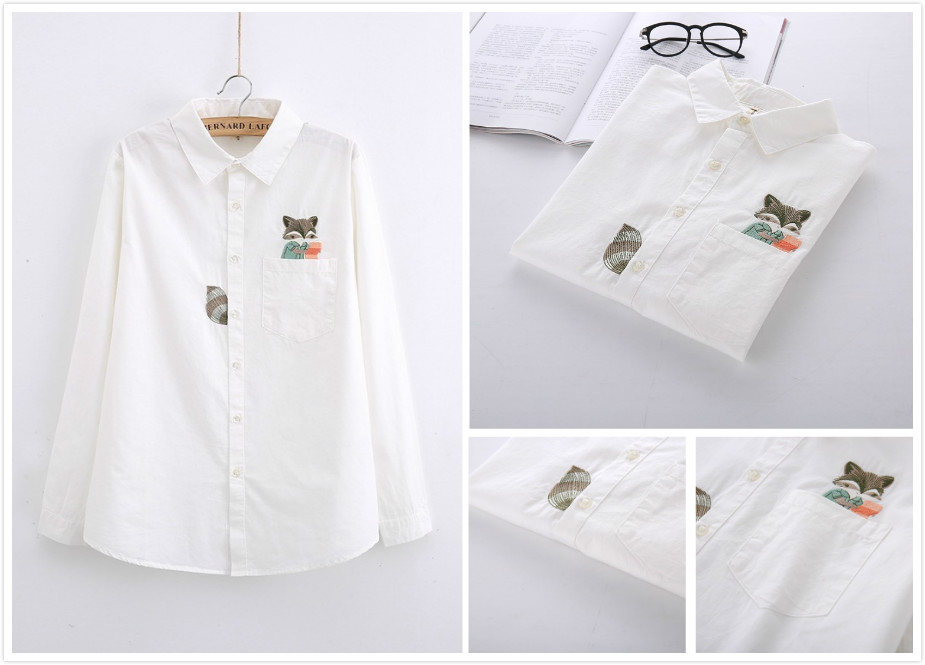 Cute Squirrel Embroidery Blouse Shirt #yyl-50