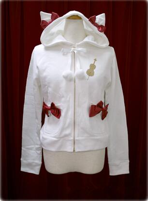 Free shipping HARAJUKU White Hoodies Sweet Bow Pockets Cute cat ear Hood Lolita jacket#307