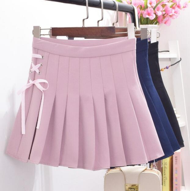 Lace Up Pleated A-line Skirt on Luulla