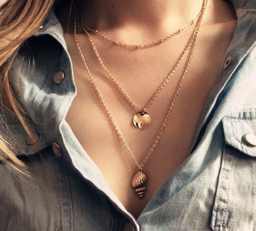 Gold Plated Conch Shell Layered Necklace