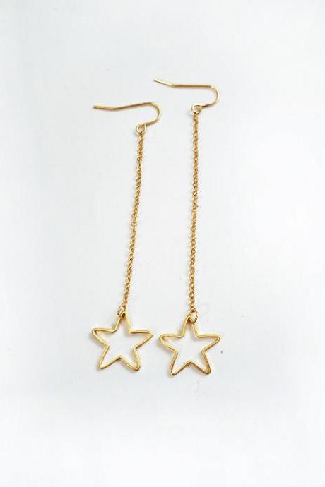 Gold Star Dangle Earrings, Jewelry