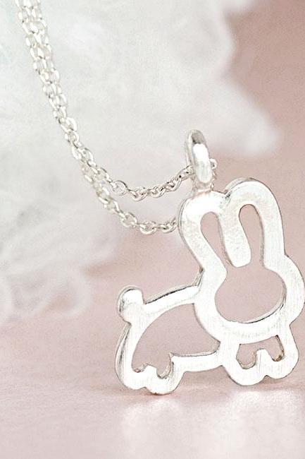 Silver Bunny Chubby Rabbit Animal Charm necklace