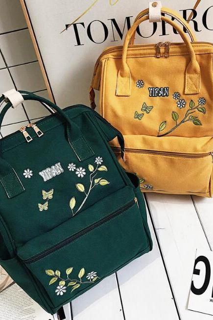 Cute Vintage Flower Embroidered Backpack