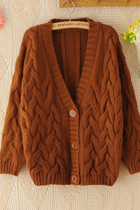 Retro Big Cable Knit Batwing Loose CARDIGAN Sweater