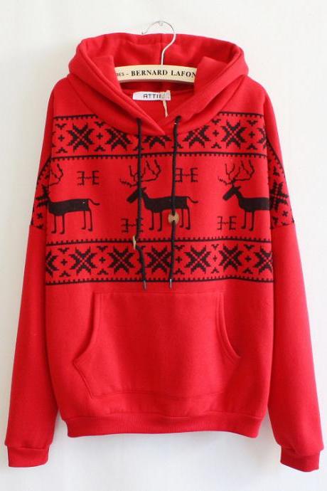 Red Deer Hooded Sweatershirt 