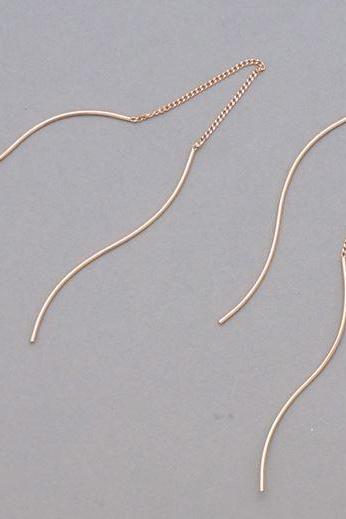 Gold or Silver Long Twisted Bar Pull Through Long Earrings