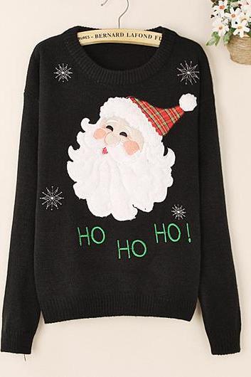 Cute Santa Claus Pattern Black Pullover Sweater