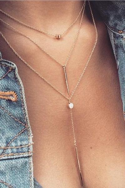 Three Layers Paillette Strip Pendant Necklace
