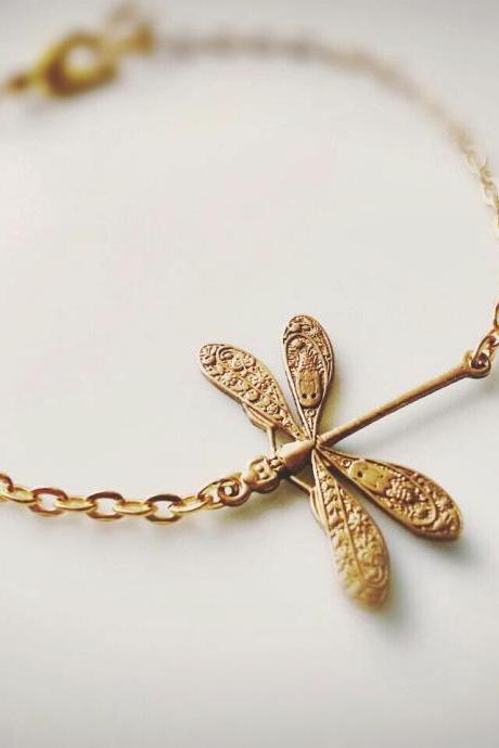 Gold Dragonfly Bracelet Dragonfly Charm Bracelet Boho Bracelet Dragonfly Bracelet Valentine's Day Gift Dragonfly Jewelry Handmade Jewelry