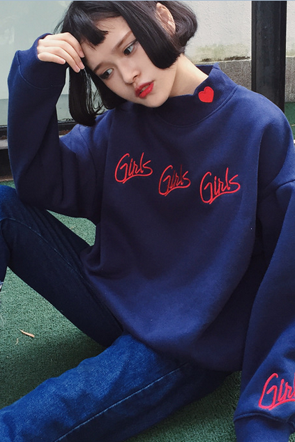 'Girls' letters & love heart embroidery sweater 
