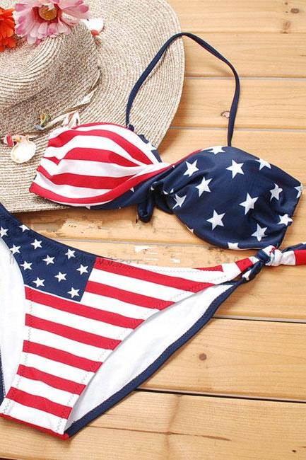 American Flag Stripes Sexy Sling Bikinis