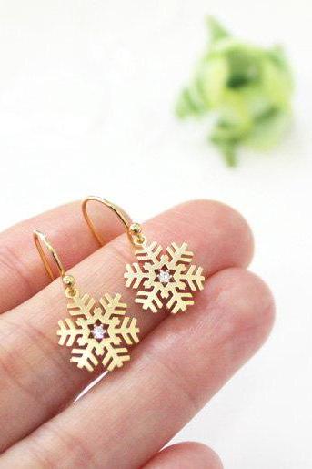 Snowflake Earring, winter jewelry, simple Snowflake,best friend,tiny earring, dangle earring