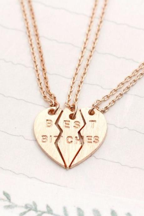 BEST BITCHES Heart Necklace set of 3.(3 colors -gold / silver / rose gold)