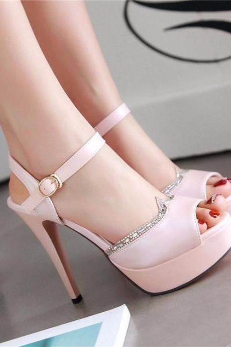 Fashion Gorgeous Peep Toe Rhinestone High Heels Sandals