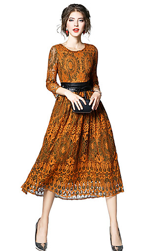 Yellow color Gold House Women's Sophisticated Sheath Lace Dress