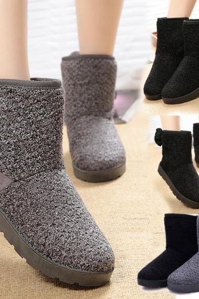 Fashion Women Winter Warm Bowknot Ankle Snow flat Boot 